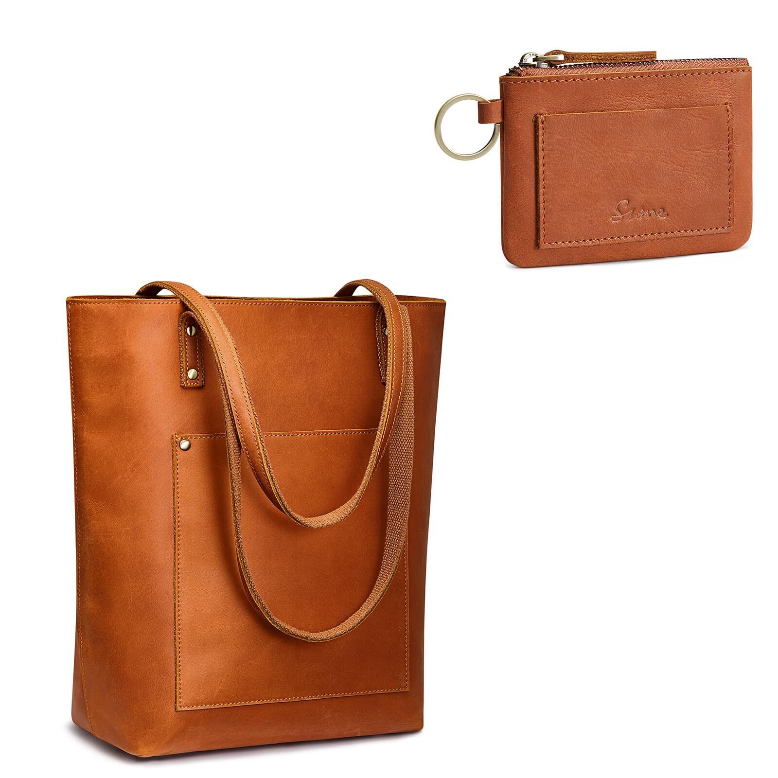 6146 Leather Tote Bag Bundle With Leather Coin Purse Keychain